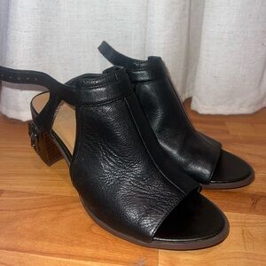 Franco Sarto Black Leather Open-Toe Slingback Mules